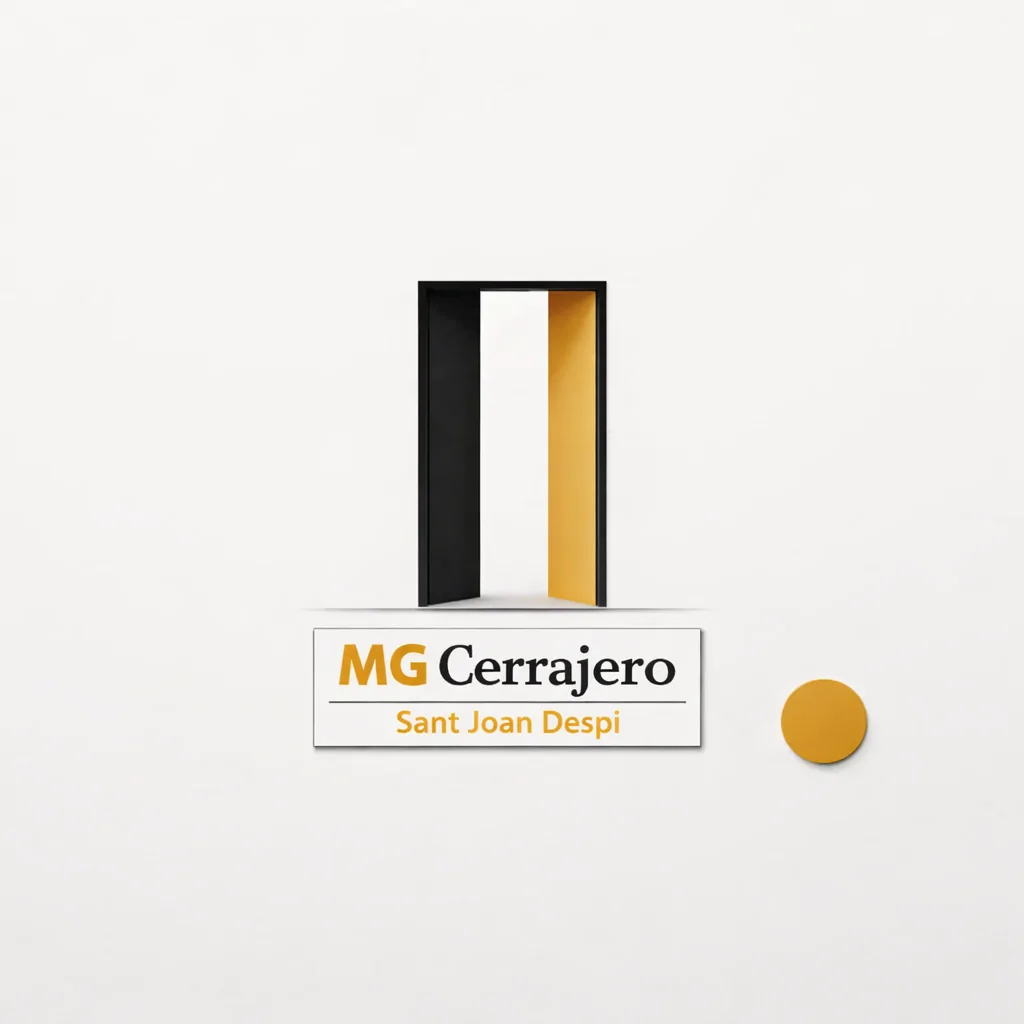 Puerta estilizada en un fondo blanco, simbolizando "Cual es la mejor cerrajeria en Sant Joan Despi para instalar cerraduras de seguridad".