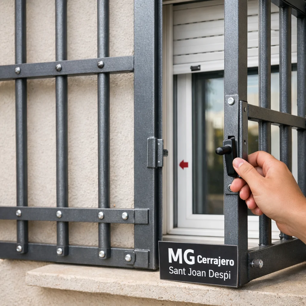 Cuales son las mejores rejas para proteger ventanas en Sant Joan Despi: reja de ventana con mano y persiana